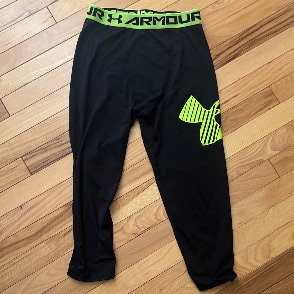 Under Armour Kids Black Leggings with Bright Green Accents